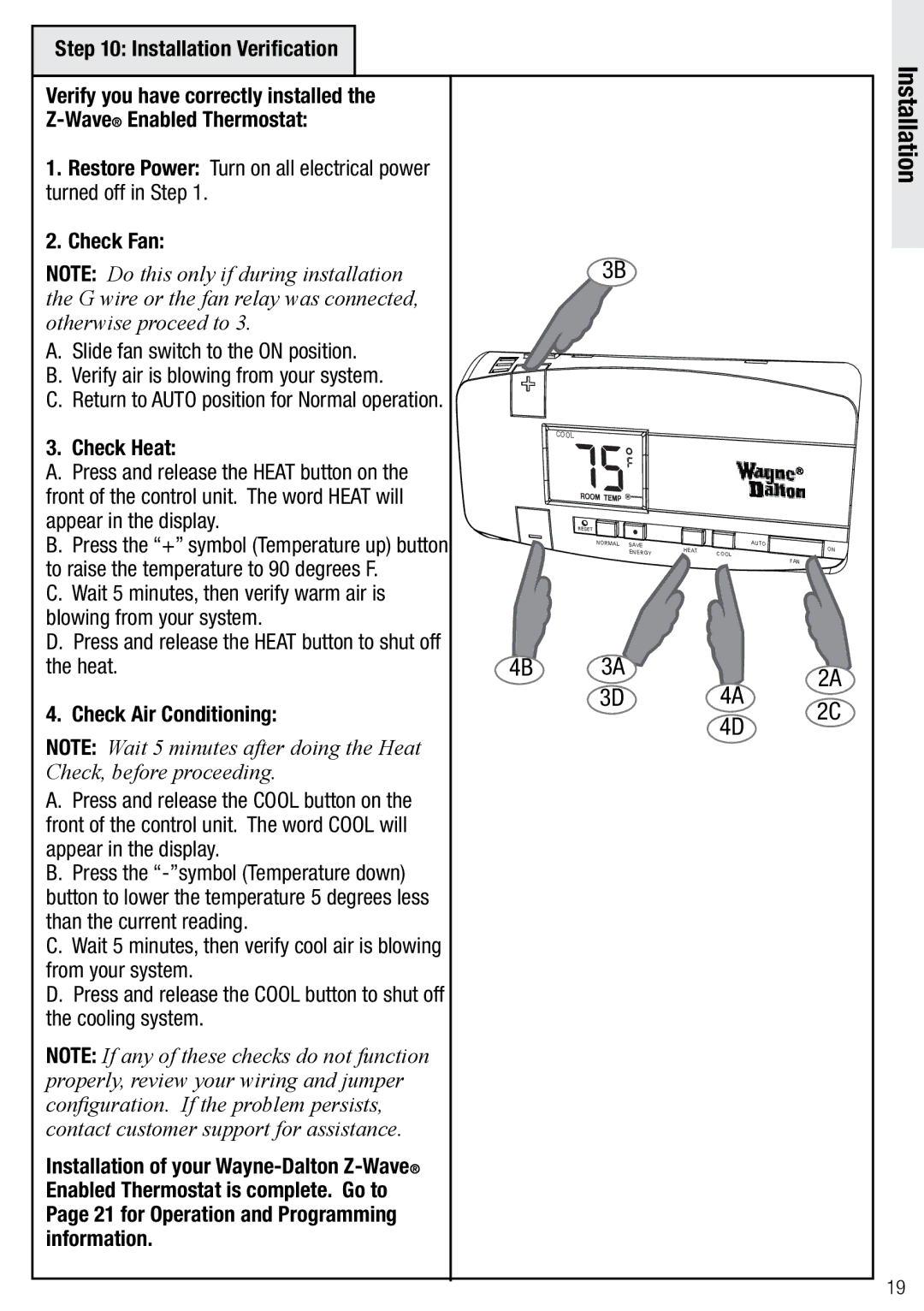 Wayne-Dalton WDTC-20 user manual Check Heat, Return to Auto position for Normal operation 