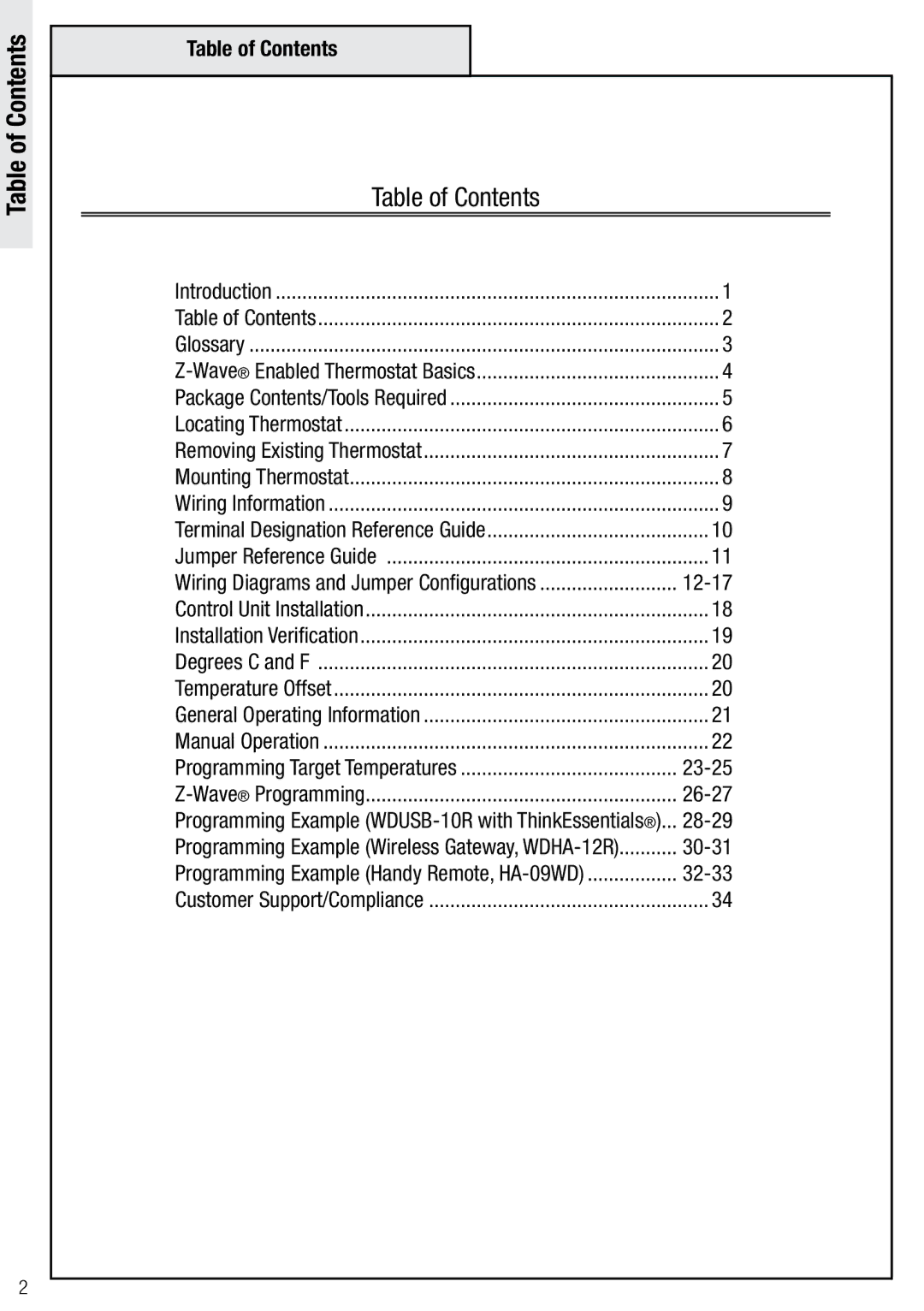 Wayne-Dalton WDTC-20 Table of Contents, WaveProgramming, Manual Operation Programming Target Temperatures 23-25, 26-27 