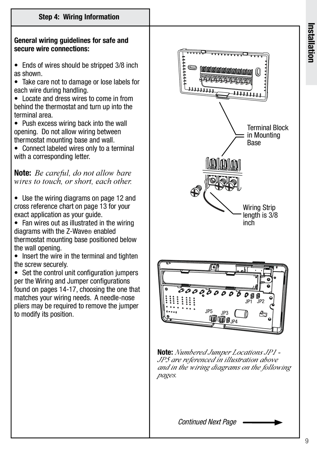 Wayne-Dalton WDTC-20 Opening. Do not allow wiring between, Thermostat mounting base and wall, With a corresponding letter 