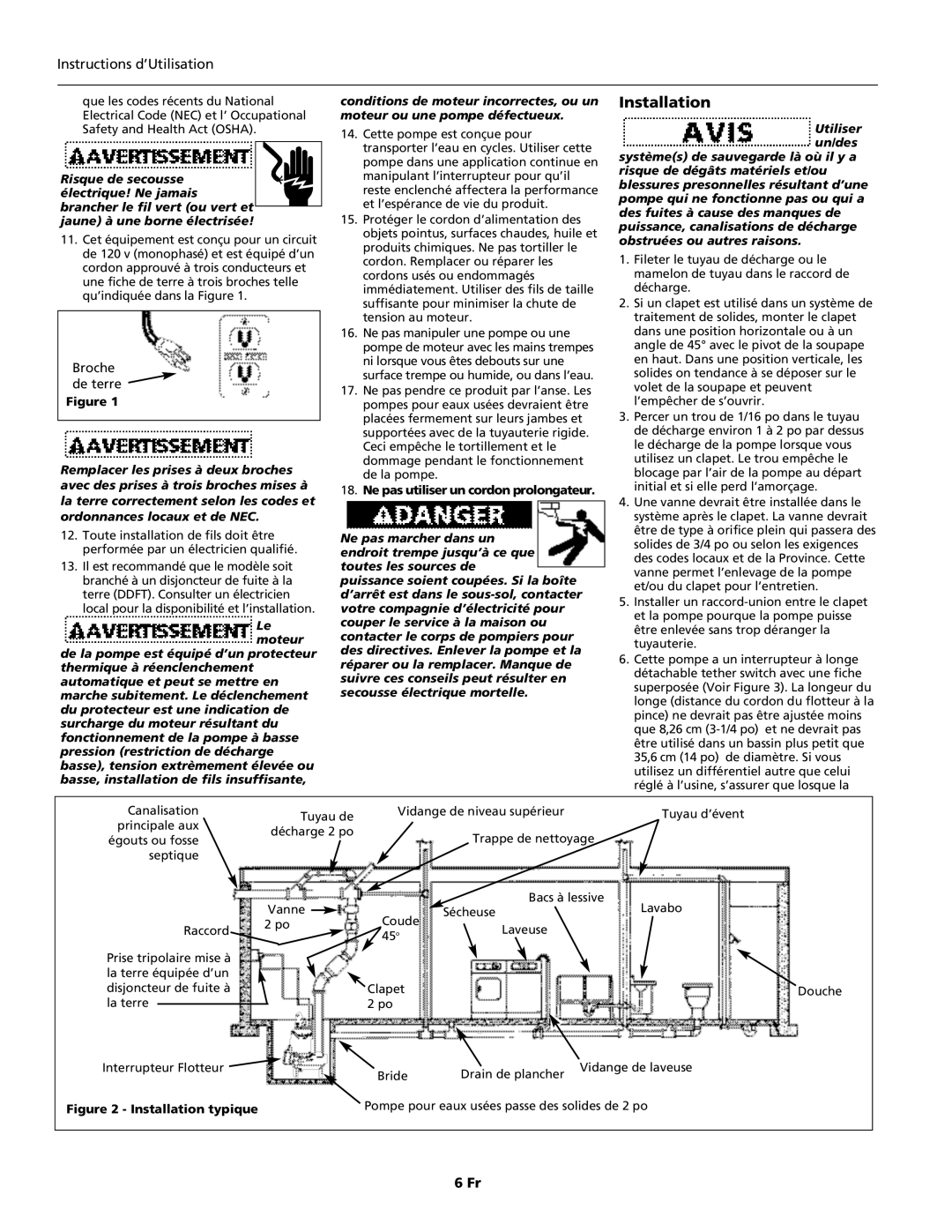 Wayne EFL30, 331400-001 specifications Instructions d’Utilisation, Installation typique 