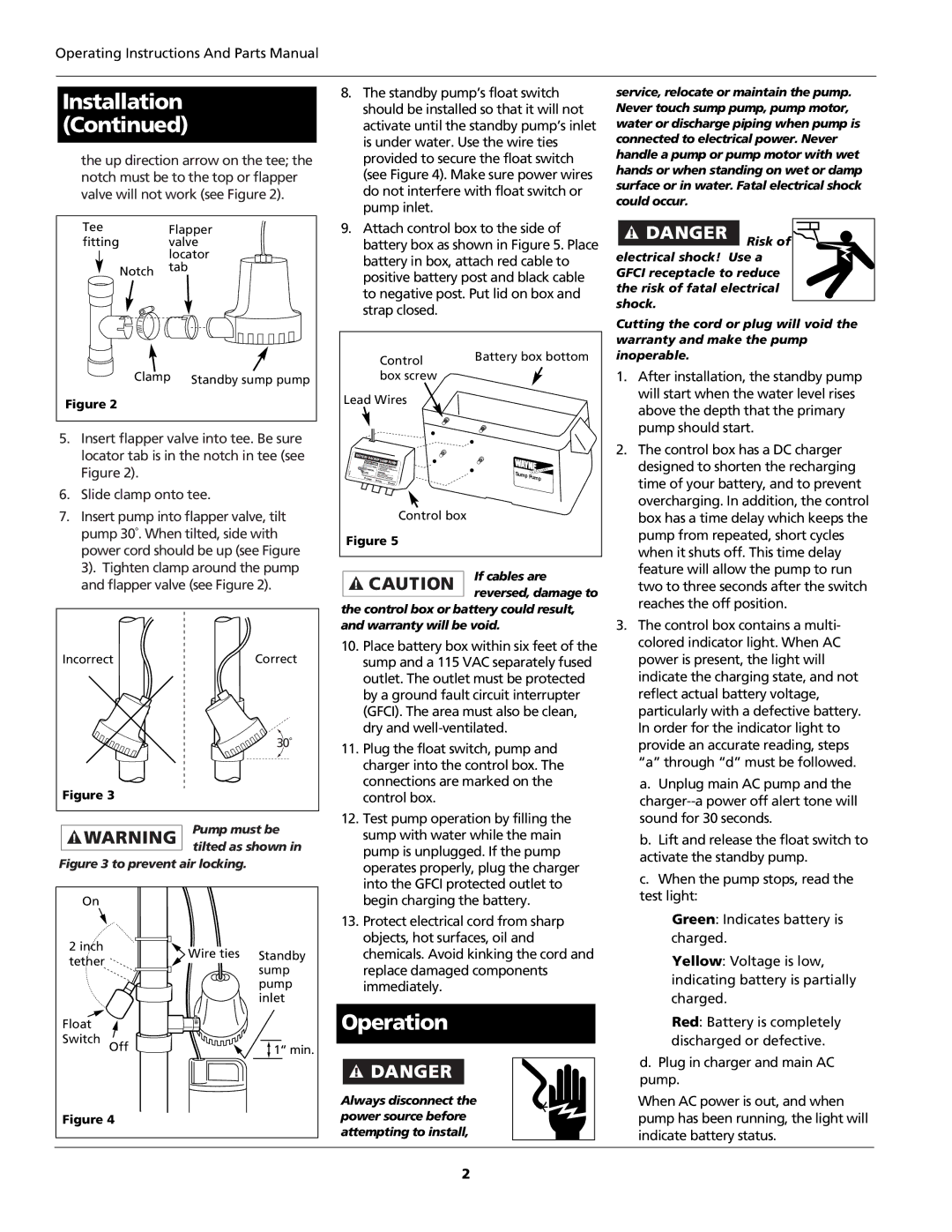 Wayne ESP15 warranty Installation, Operation 