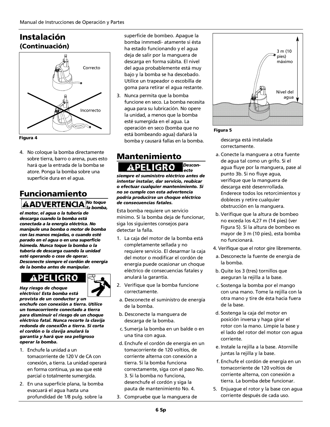 Wayne GFU Series, 320702-001 warranty Funcionamiento, Mantenimiento 