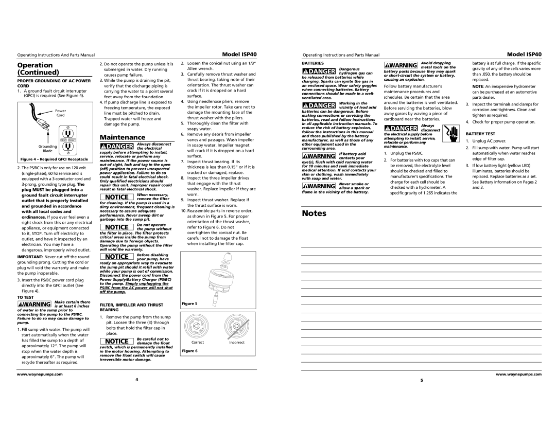 Wayne ISP40 specifications Maintenance 