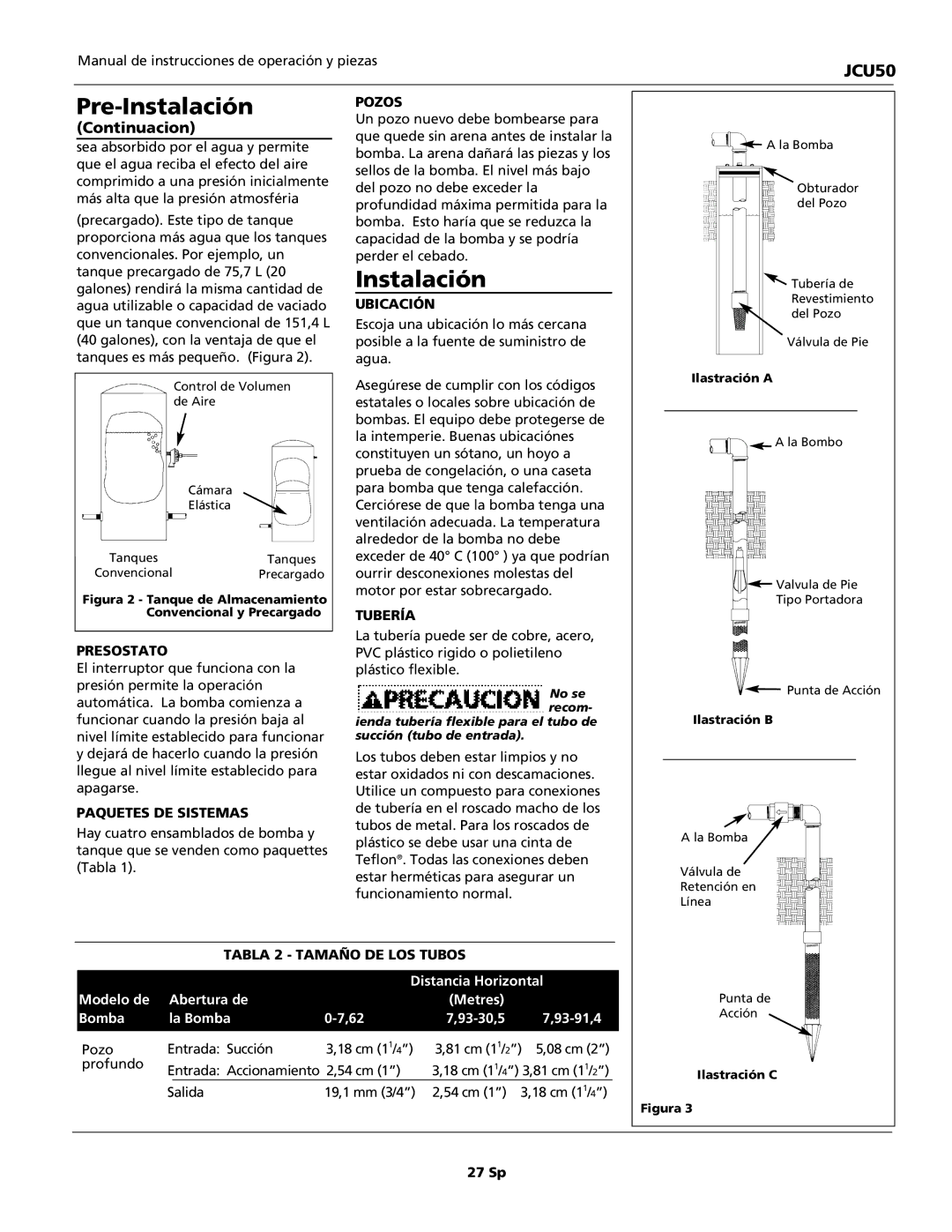 Wayne JCU50 instruction manual Instalación 