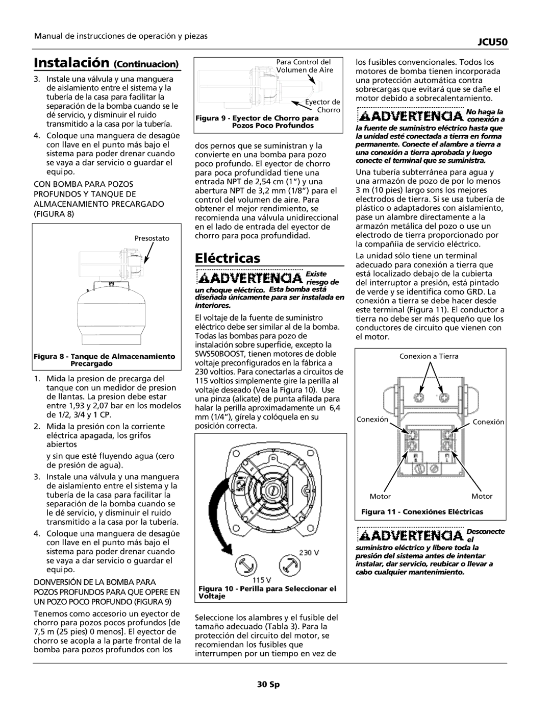 Wayne JCU50 instruction manual Eléctricas, Mm 1/4, gírela y colóquela en su posición correcta 