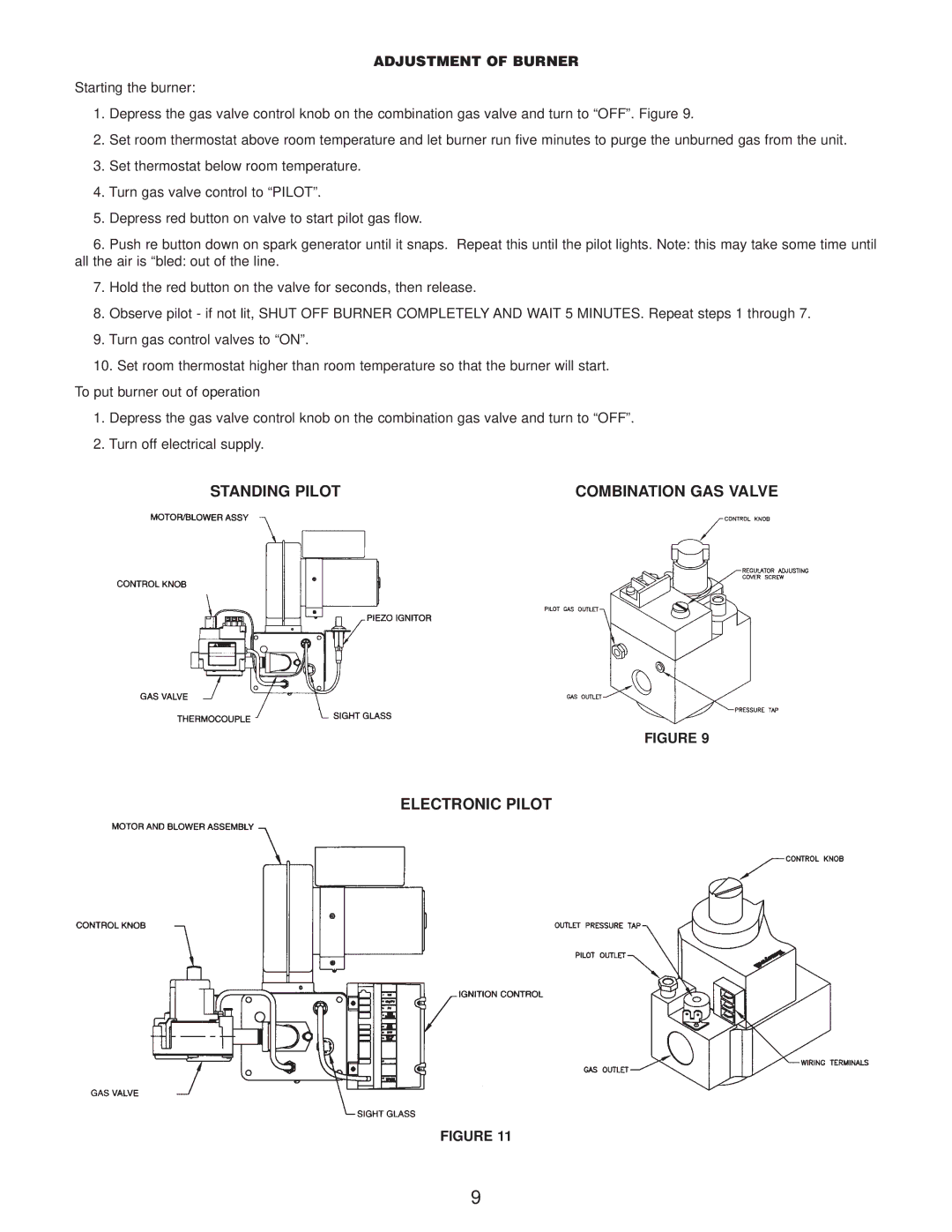 Wayne P250AF-DI, P250AF-EP, P265-EP, P265F Standing Pilot Combination GAS Valve Electronic Pilot, Adjustment of Burner 