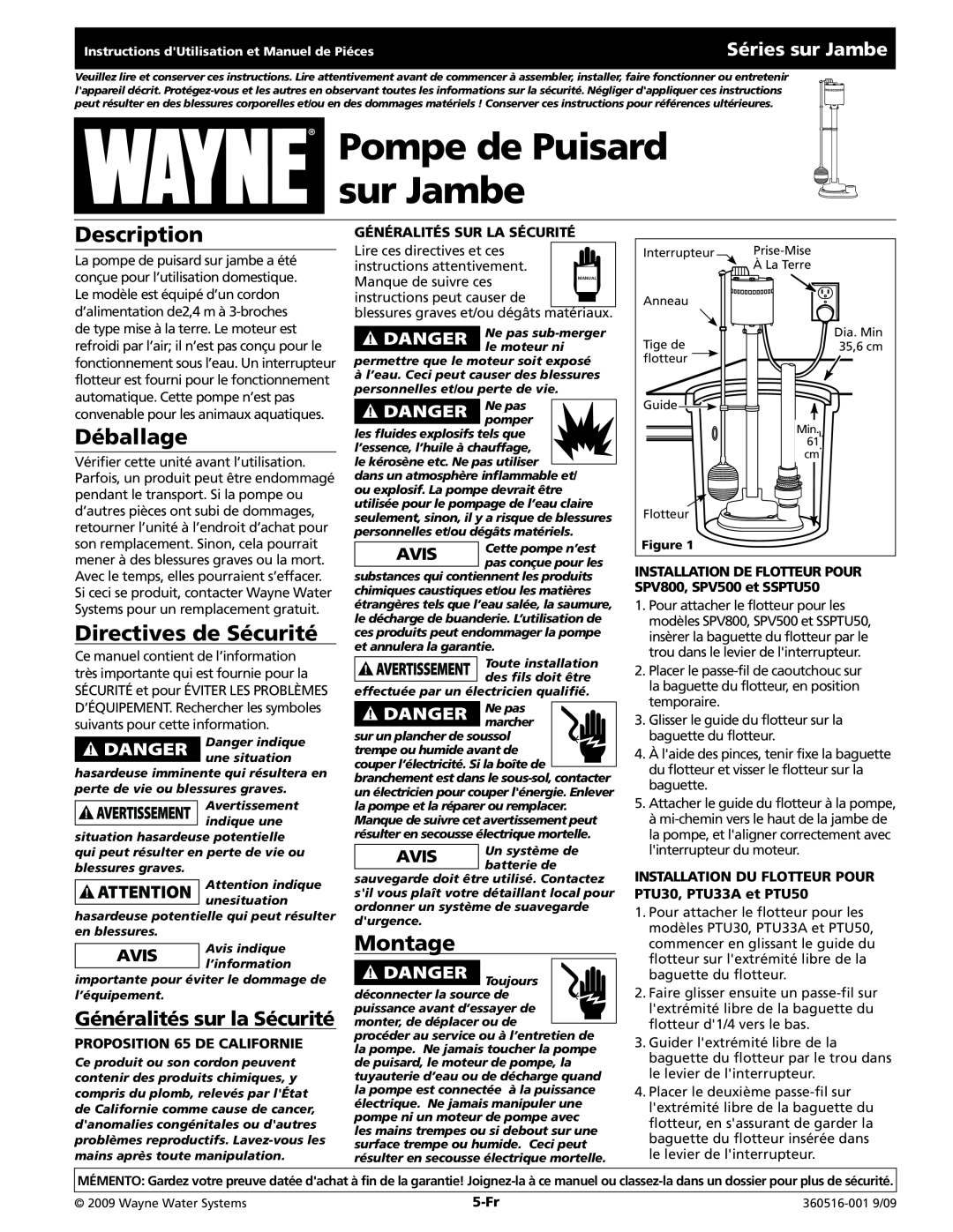 Wayne Pedestal Series Déballage, Directives de Sécurité, Montage, Généralités sur la Sécurité, Séries sur Jambe, 5-Fr 