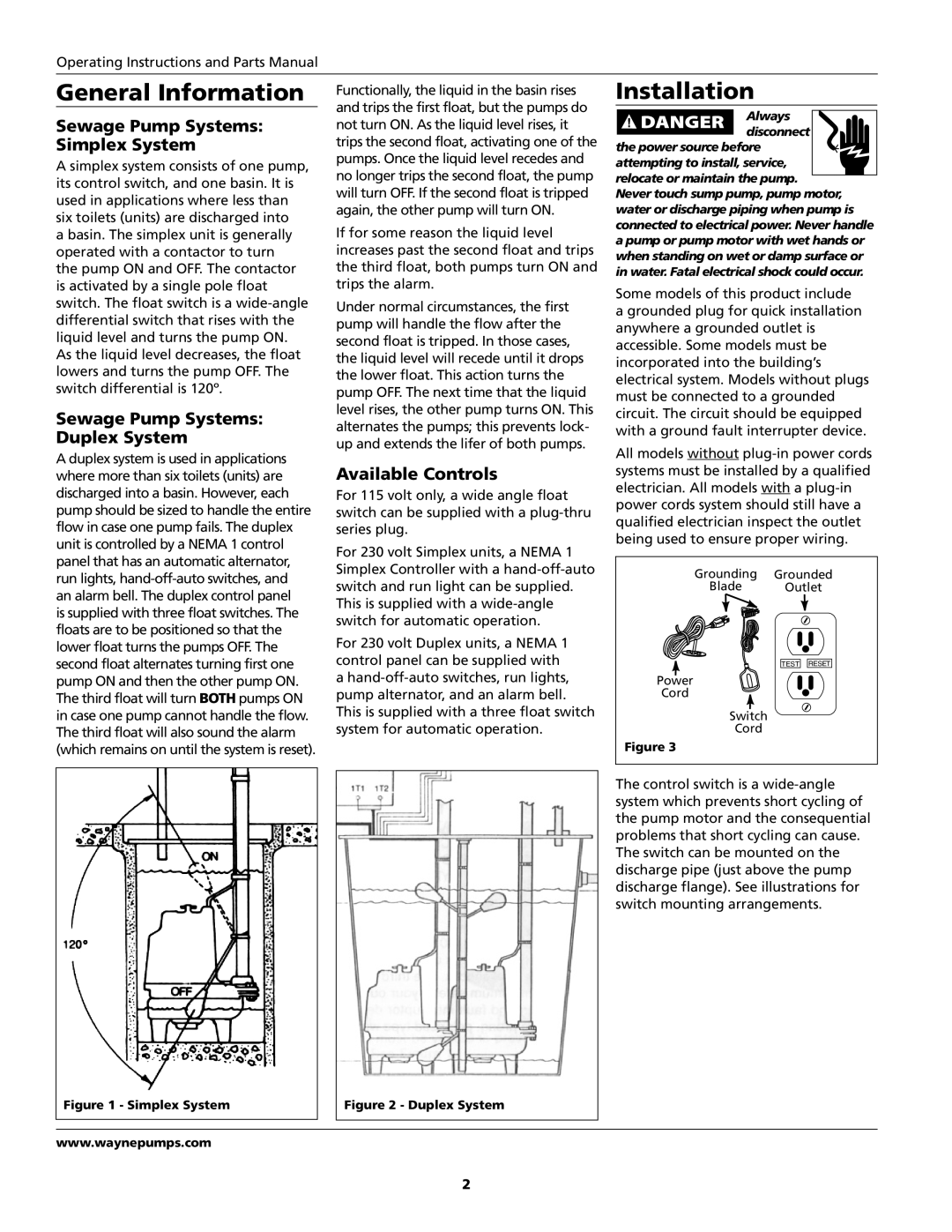 Wayne SEP5, SEP8, SEP4, SEP6, 332200-001 important safety instructions General Information, Installation 