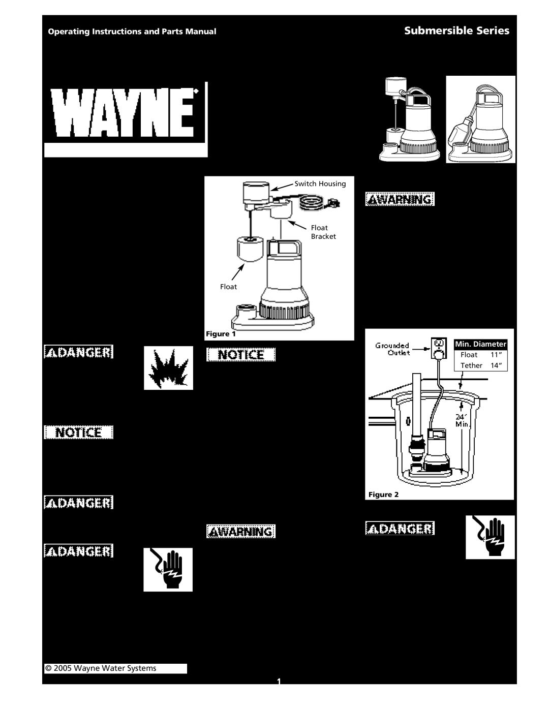 Wayne 350705-001 operating instructions Submersible Sump Pump, Submersible Series, Unpacking, Description, Assembly 