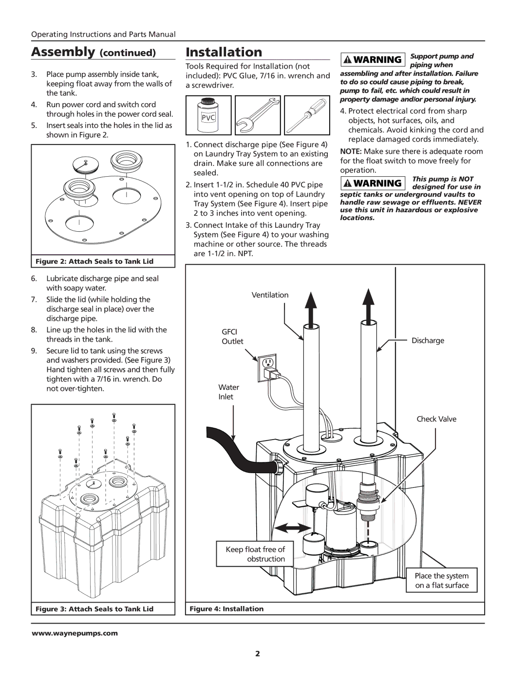 Wayne SYLT30 warranty Installation 