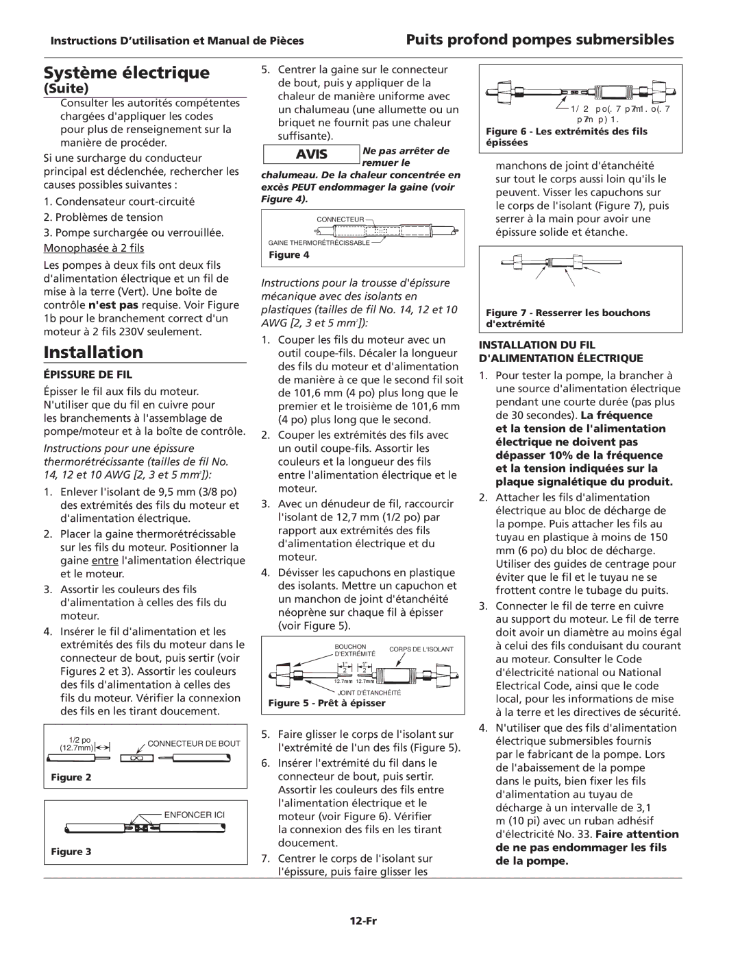 Wayne T75S10-2, T50S10-4, T50S10-2, T75S10-4, T100S10-2 Épissure DE FIL, Installation DU FIL Dalimentation Électrique, 12-Fr 