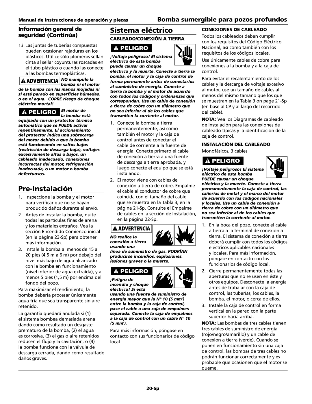 Wayne T50S10-2, T75S10-2, T50S10-4, T75S10-4, T100S10-2, T51S10-4 Pre-Instalación, Sistema eléctrico, Conexiones DE Cableado 