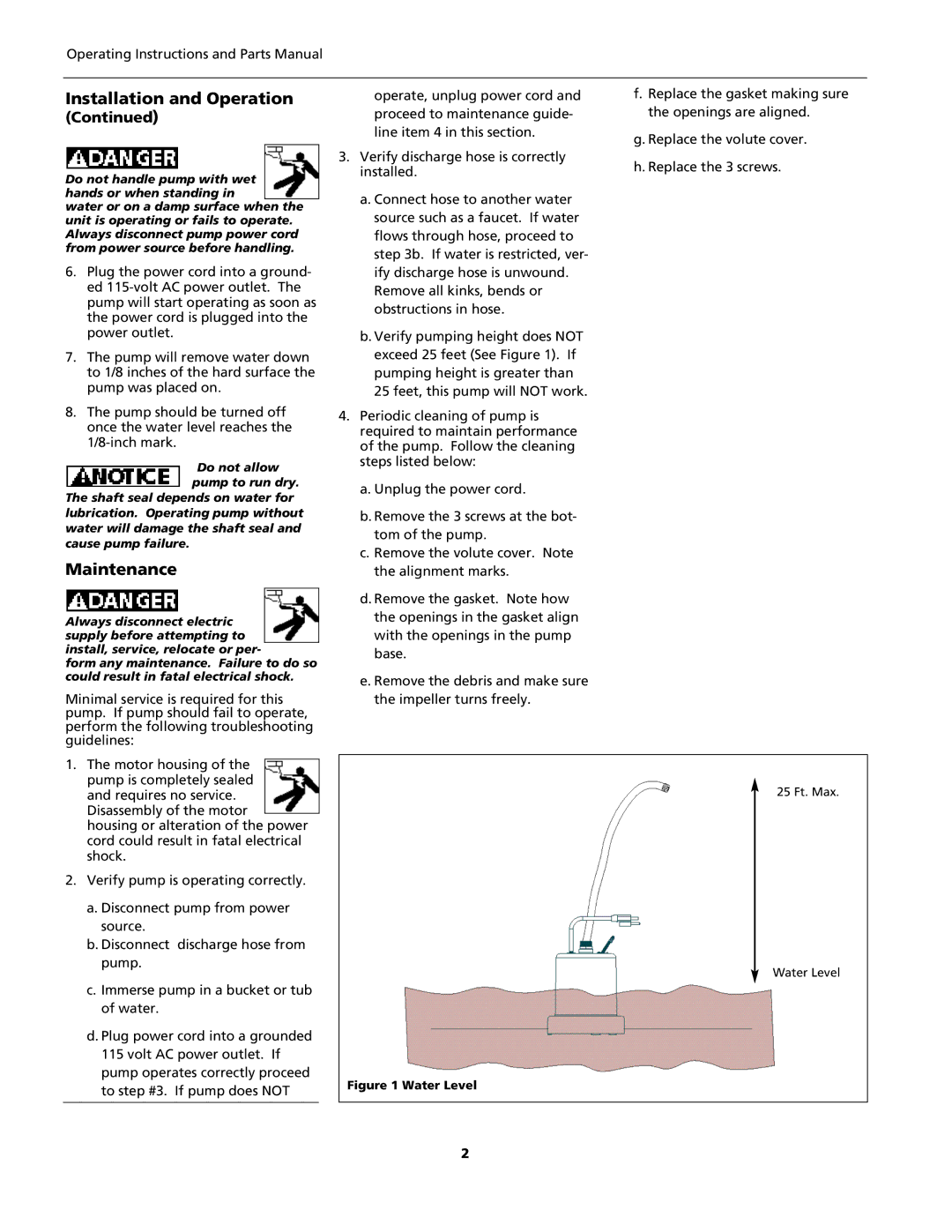 Wayne TSC, 351301-001 manual Maintenance, Installation and Operation 