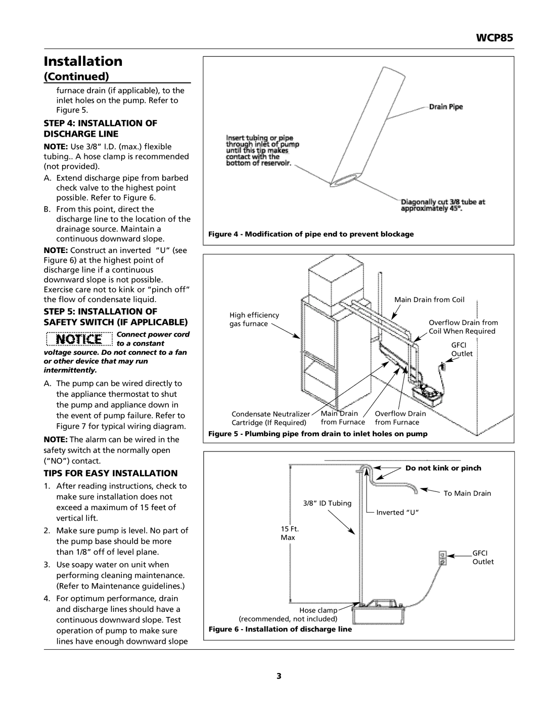 Wayne 370100-001 Installation of Discharge Line, Installation of Safety Switch if Applicable, Tips for Easy Installation 