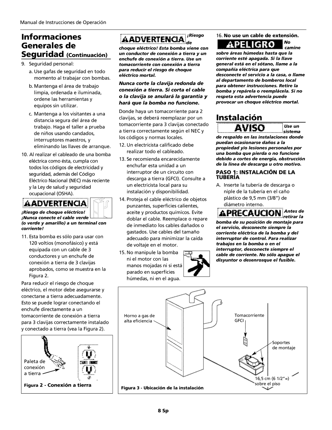 Wayne WCP85, 370100-001 specifications Informaciones Generales de, Paso 1 Instalación DE LA Tubería 