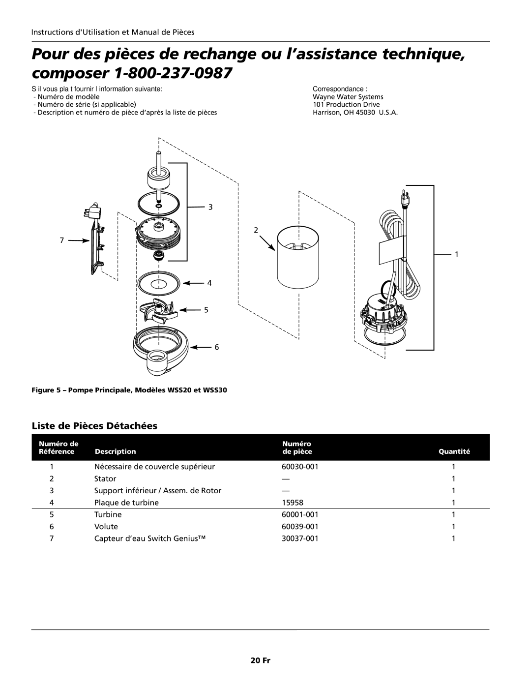 Wayne WSS10, WSS20, WSS30, 353501-001 specifications 20 Fr 