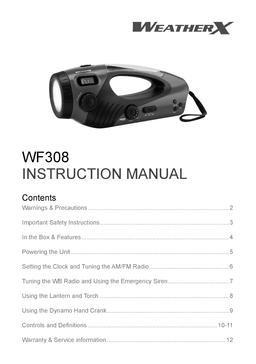 Weather X WF308 instruction manual 