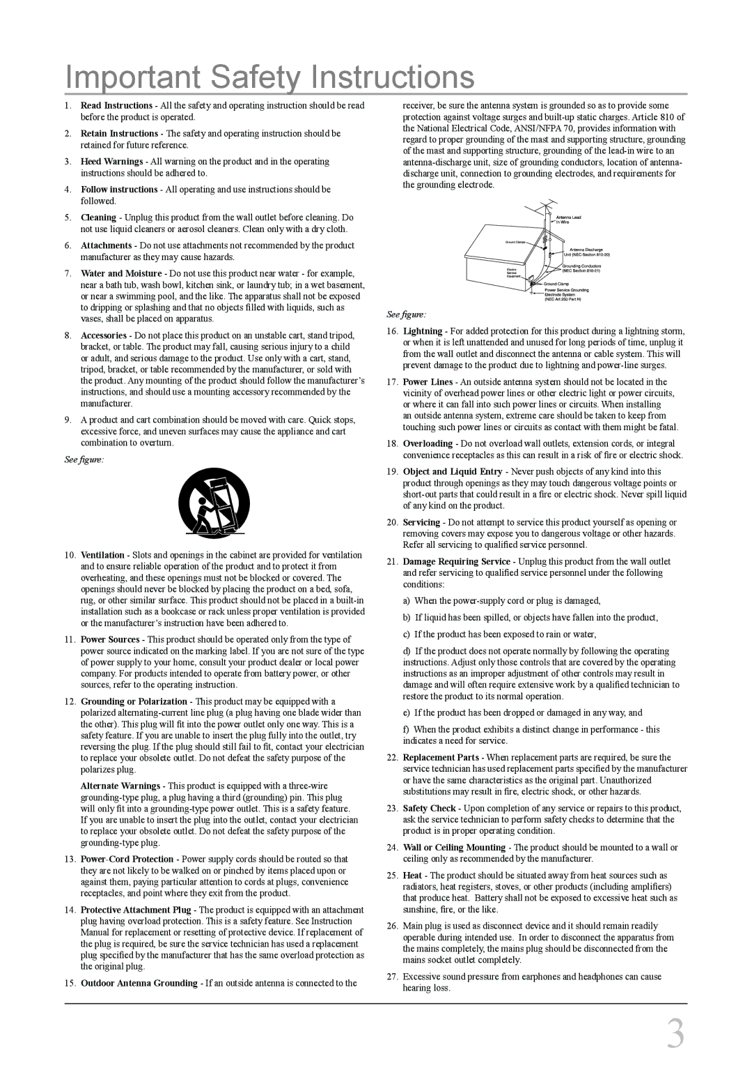 Weather X WF308 instruction manual Important Safety Instructions, See figure 