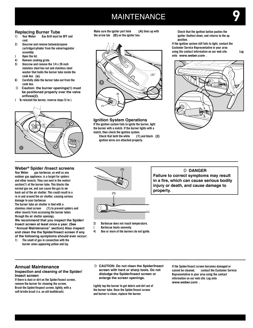 Weber 220, 100, 200, 120 owner manual Maintenance 