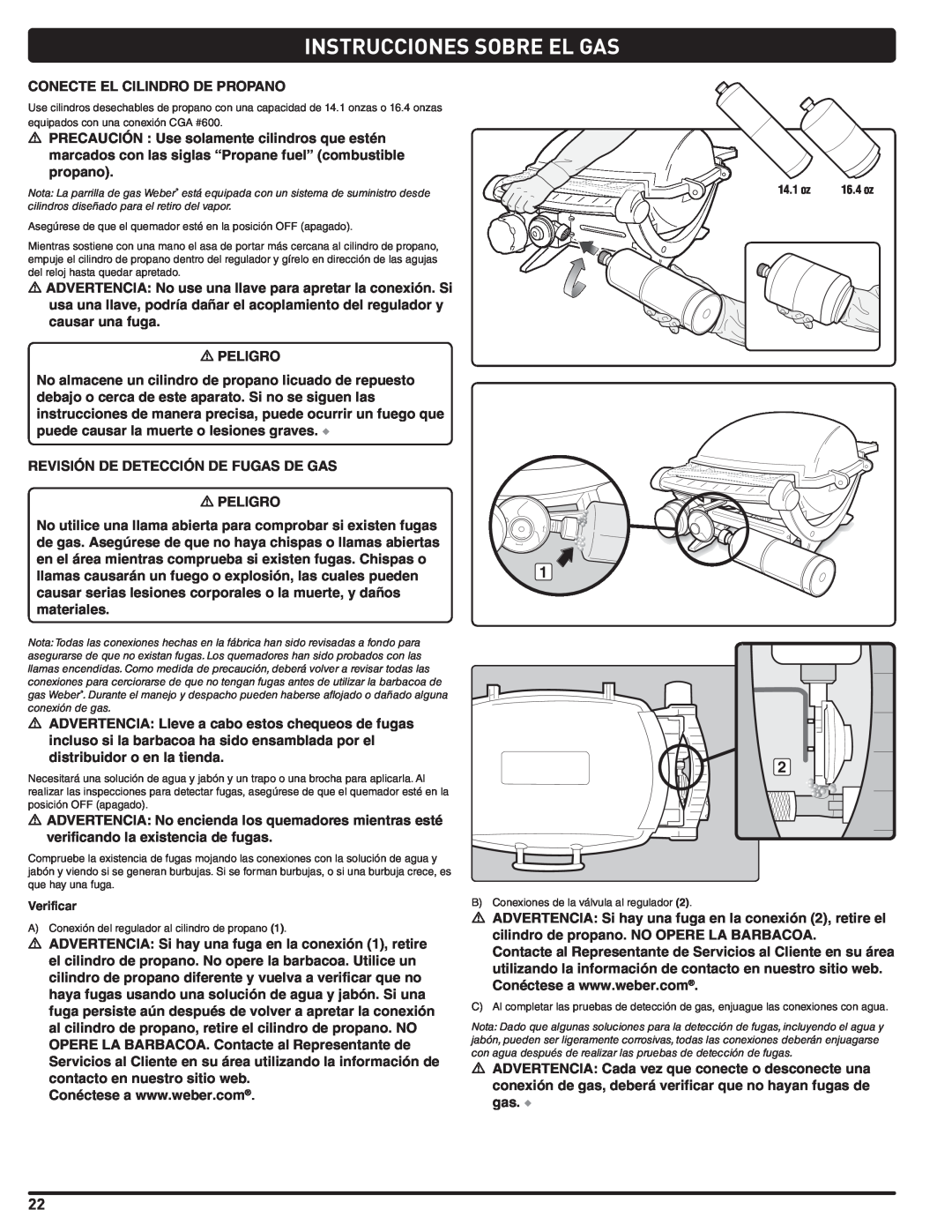 Weber 120, 100, LP GAS GRILL, 220, 200, 827020 instruction manual Instrucciones Sobre El Gas 
