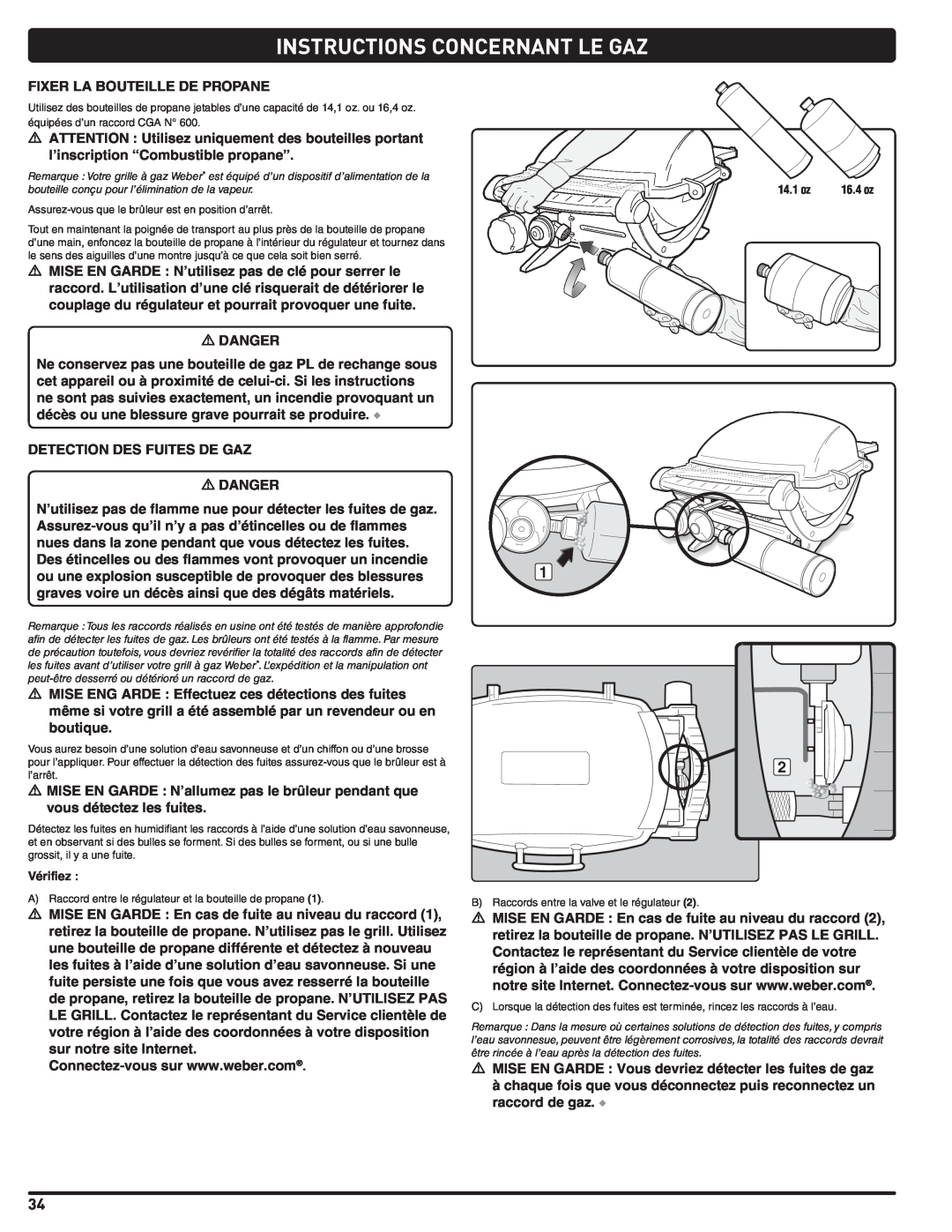 Weber 120, 100, LP GAS GRILL, 220, 200, 827020 instruction manual Instructions Concernant Le Gaz, Vérifiez 