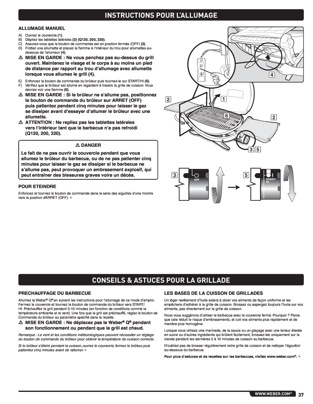 Weber LP GAS GRILL, 100, 220, 200, 120, 827020 Conseils & Astuces Pour La Grillade, Instructions Pour L’Allumage 