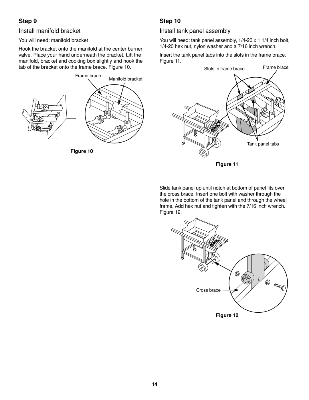 Weber 1000 LX Series owner manual Install manifold bracket, Install tank panel assembly 