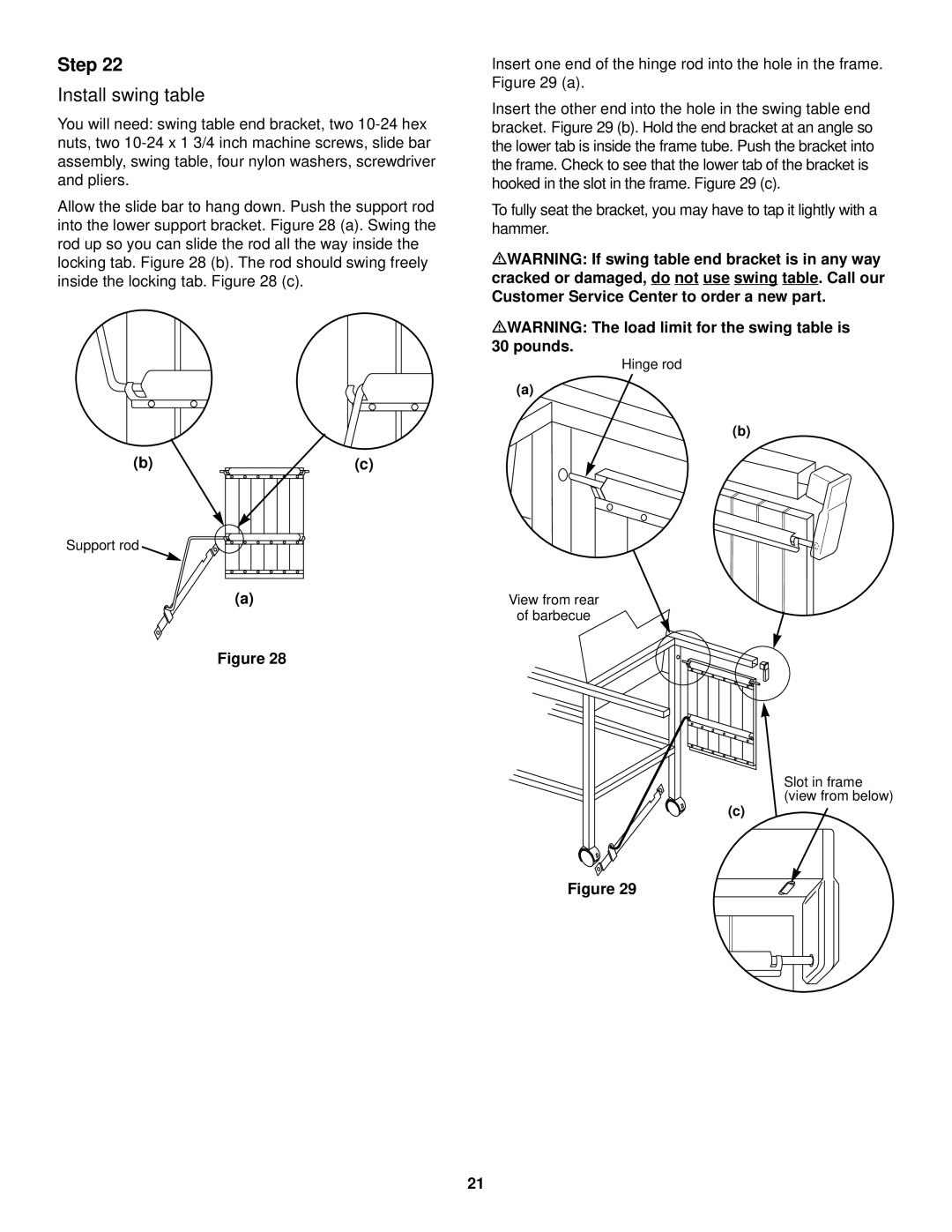 Weber 1000 LX Series owner manual Install swing table 