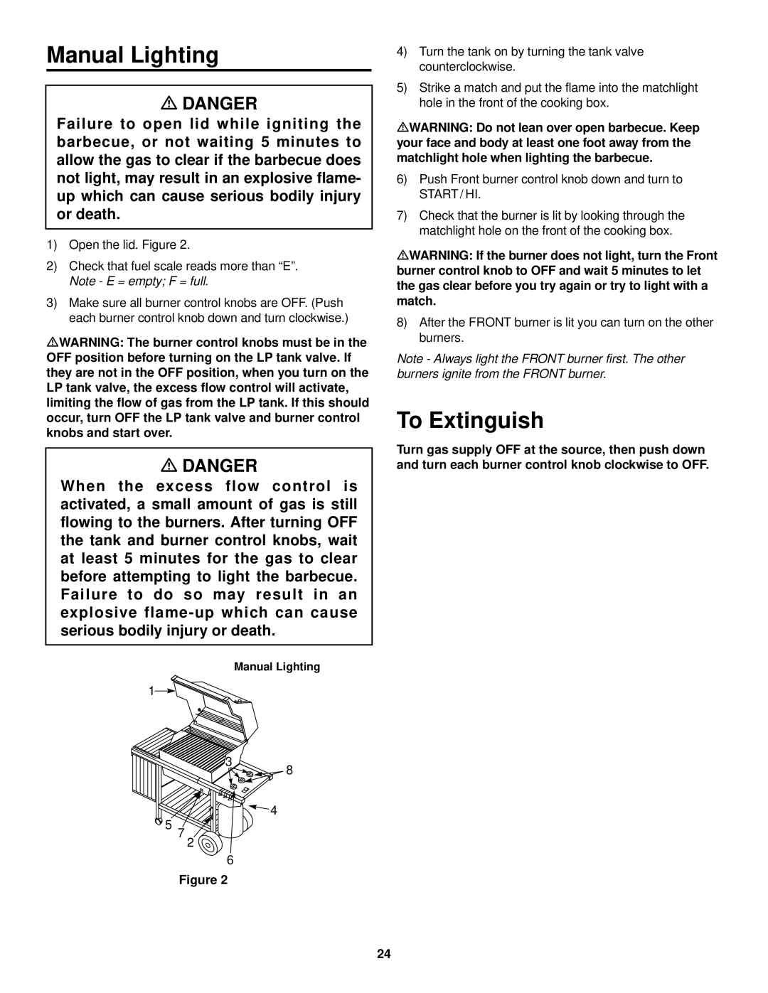 Weber 1000 LX Series owner manual Manual Lighting 