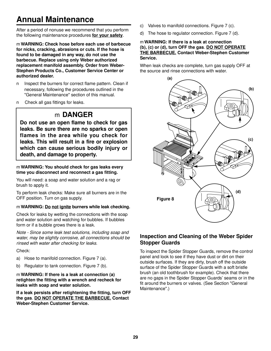 Weber 1000 LX Series owner manual Annual Maintenance, Inspection and Cleaning of the Weber Spider Stopper Guards 