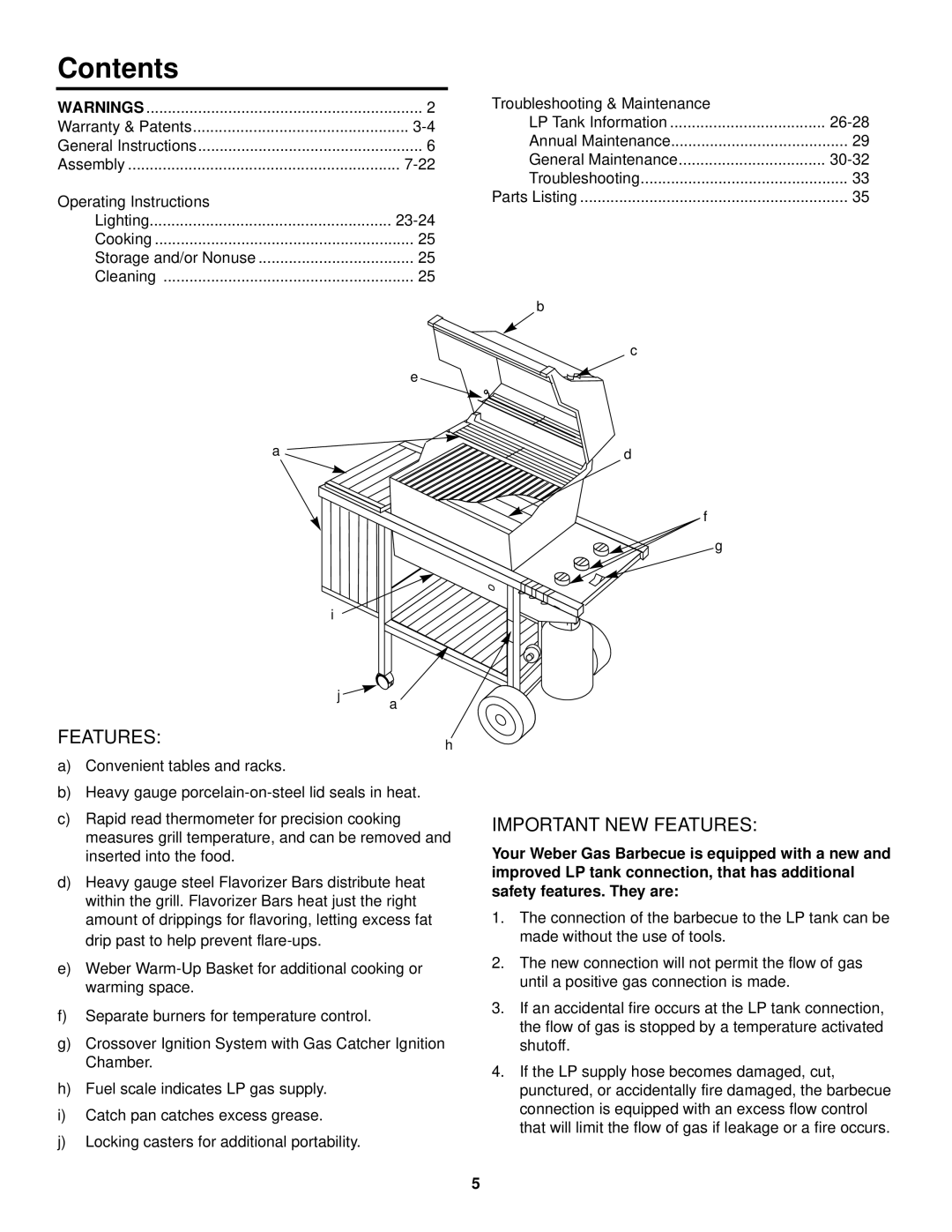 Weber 1000 LX Series owner manual Contents 