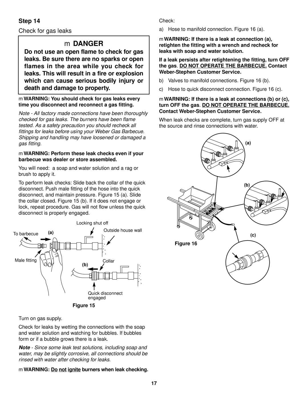 Weber 1000 LX owner manual Check for gas leaks 