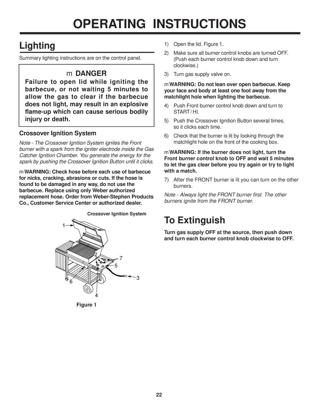 Weber 1000 LX owner manual Lighting, To Extinguish 