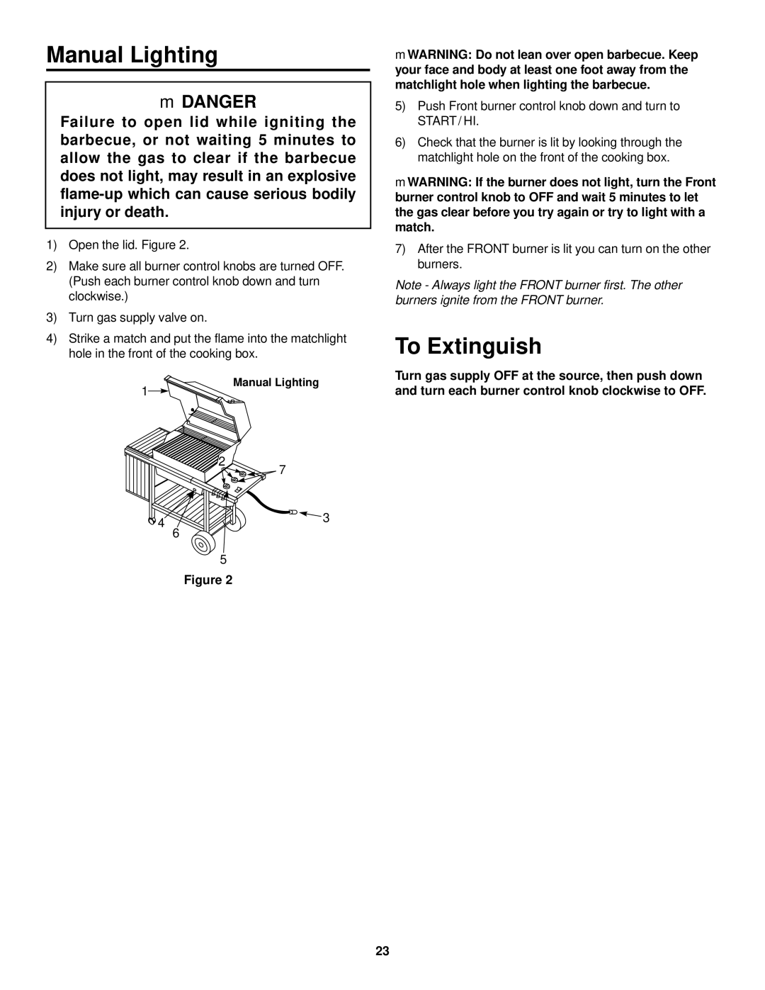 Weber 1000 LX owner manual Manual Lighting 