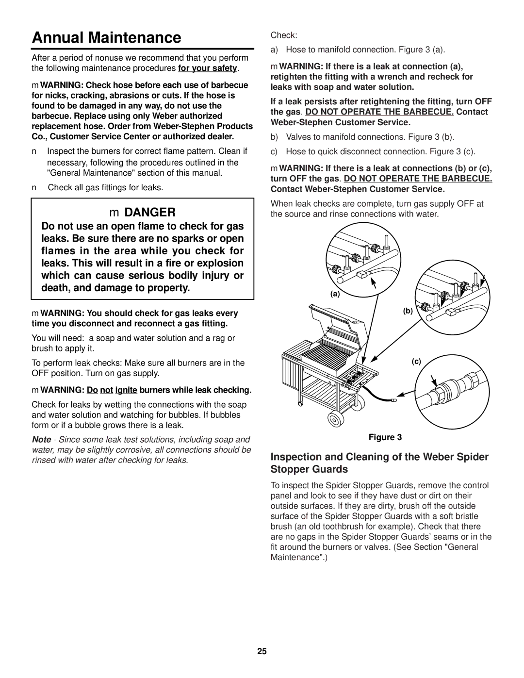 Weber 1000 LX owner manual Annual Maintenance, Inspection and Cleaning of the Weber Spider Stopper Guards 