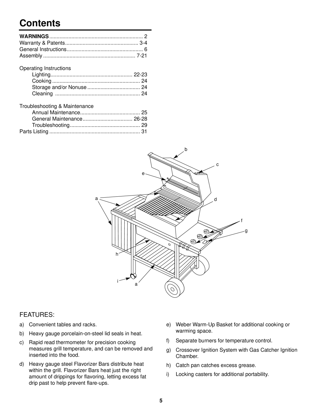 Weber 1000 LX owner manual Contents 