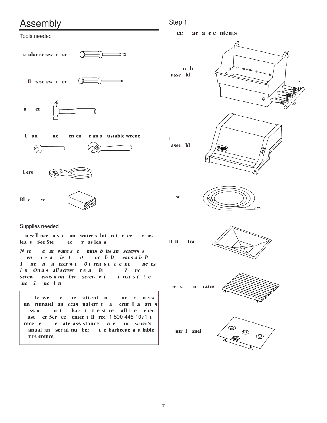 Weber 1000 LX owner manual Assembly, Step, Check package contents 