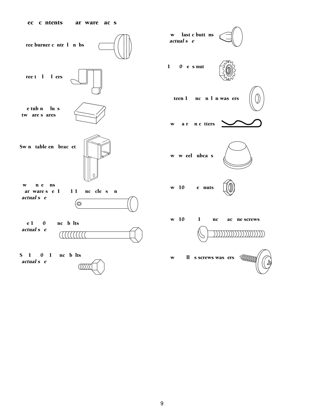 Weber 1000 LX owner manual Check contents of hardware packs 