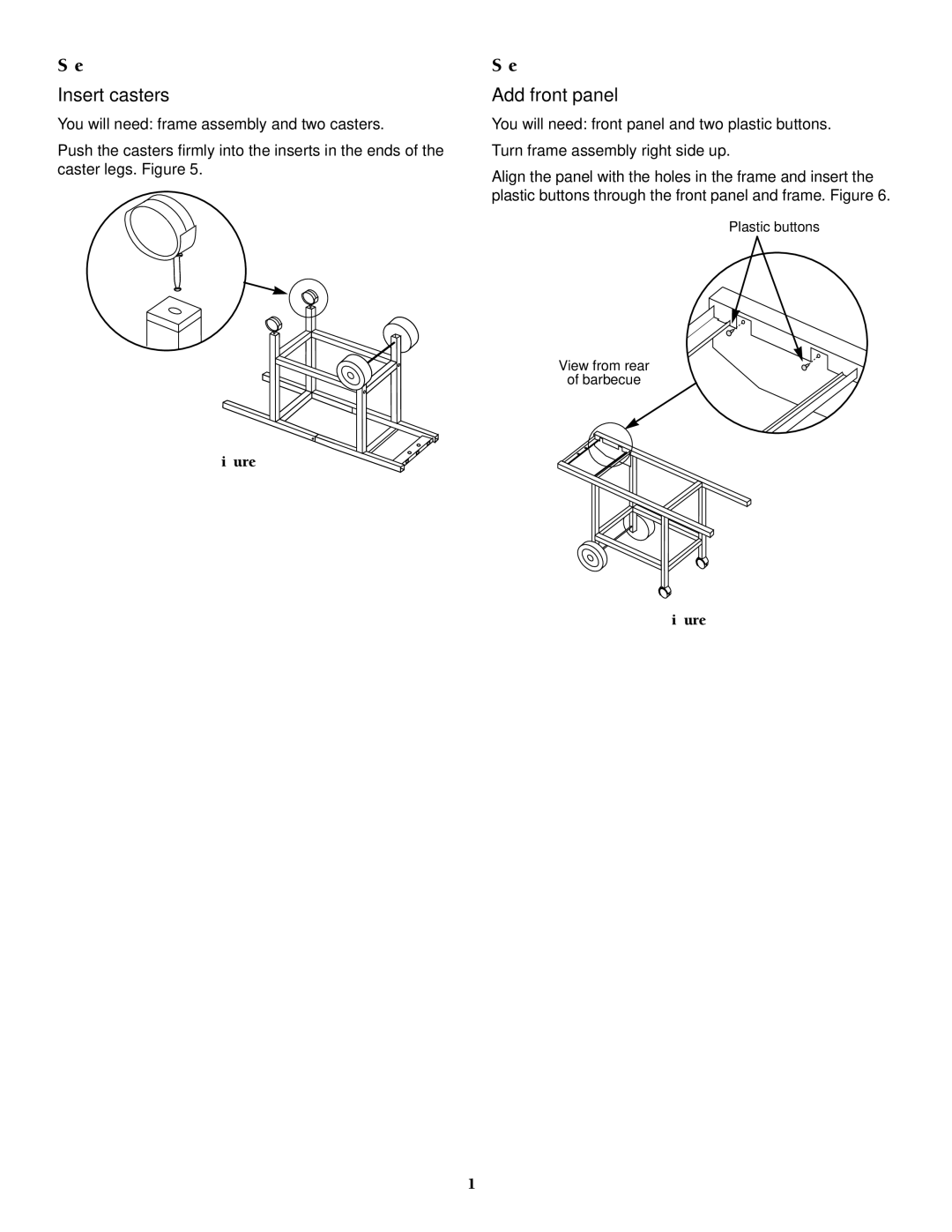 Weber 1000 SERIES, LP Gas Barbecue owner manual Insert casters, Add front panel 