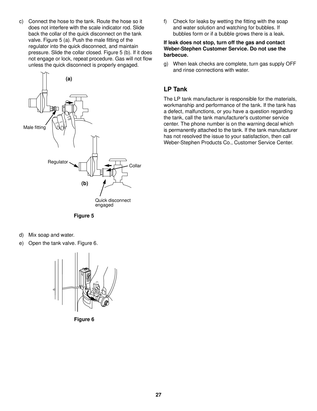 Weber LP Gas Barbecue, 1000 SERIES owner manual Male fitting Regulator Collar Quick disconnect engaged 