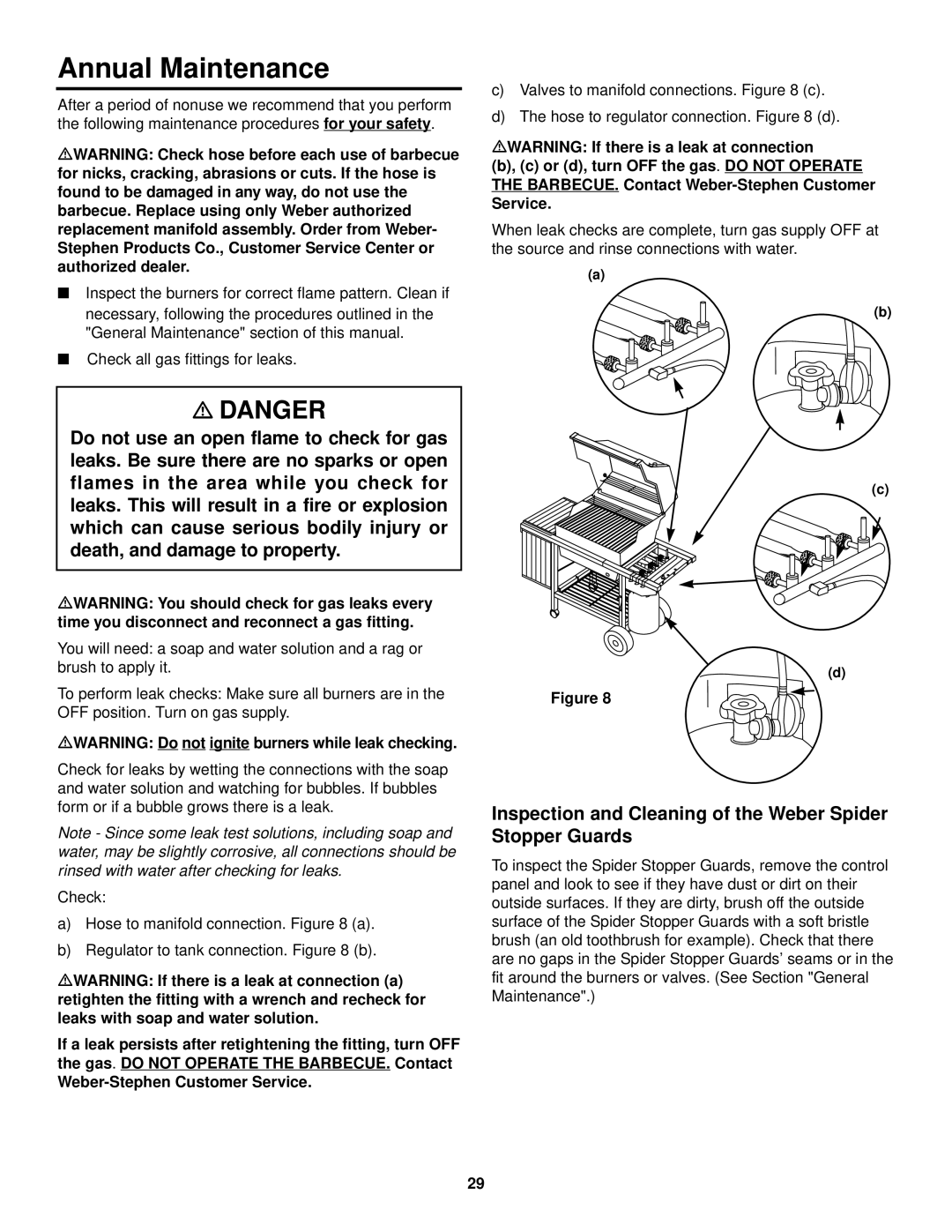 Weber LP Gas Barbecue, 1000 SERIES Annual Maintenance, Inspection and Cleaning of the Weber Spider Stopper Guards 