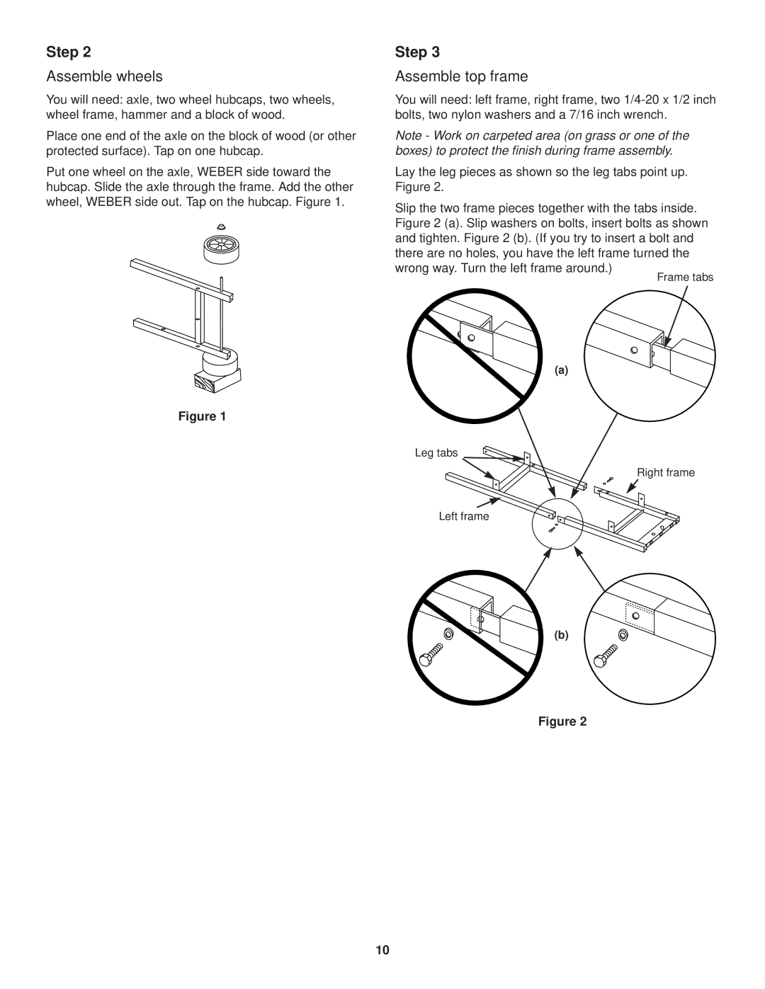 Weber 1000 SERIES owner manual Assemble wheels, Assemble top frame 