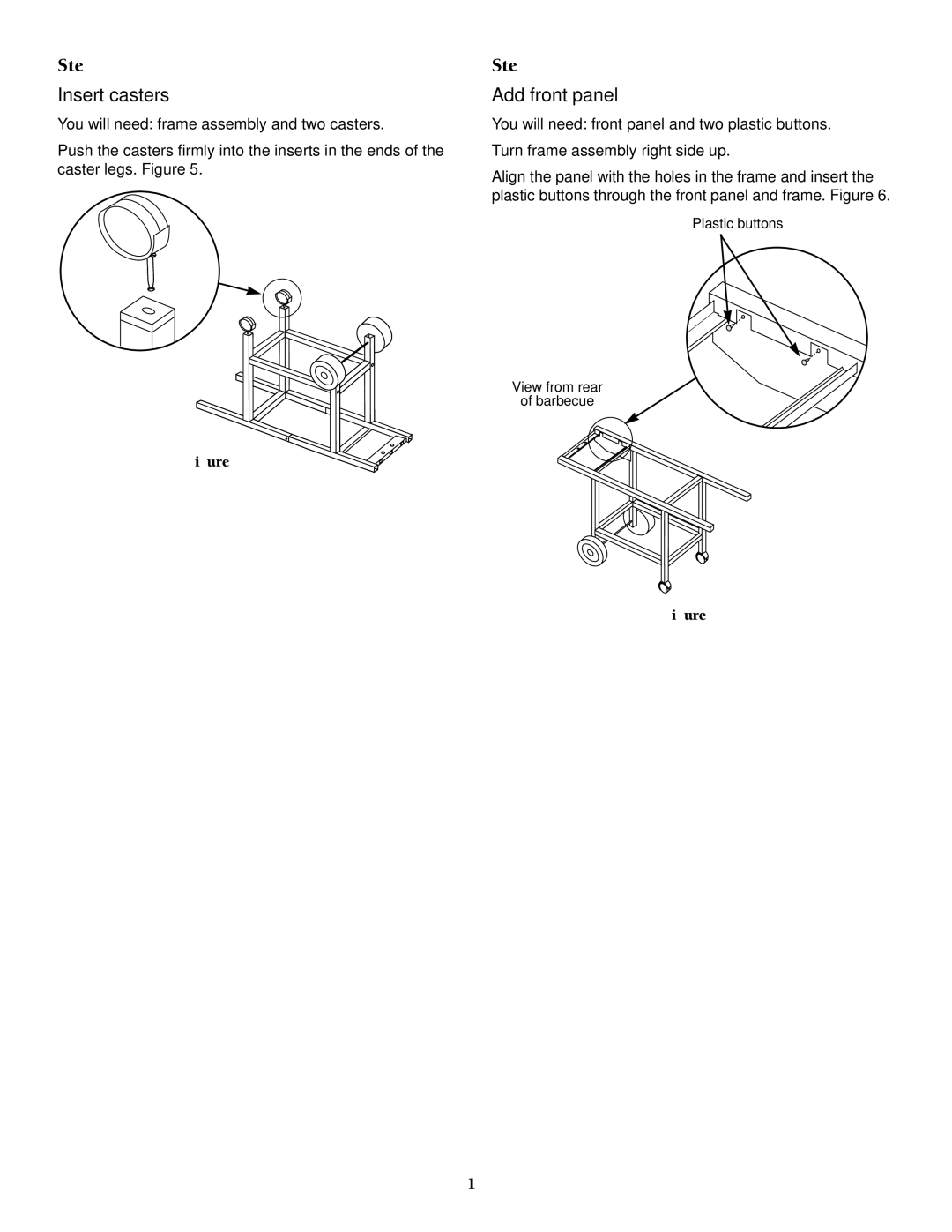 Weber 1000 SERIES owner manual Insert casters, Add front panel 