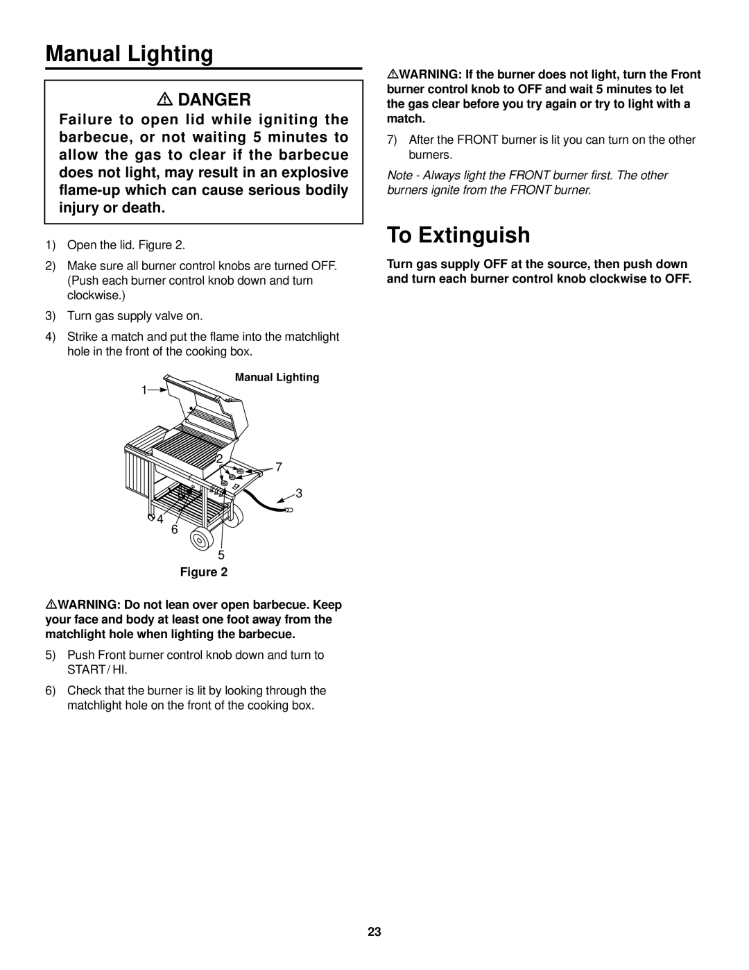 Weber 1000 SERIES owner manual Manual Lighting 