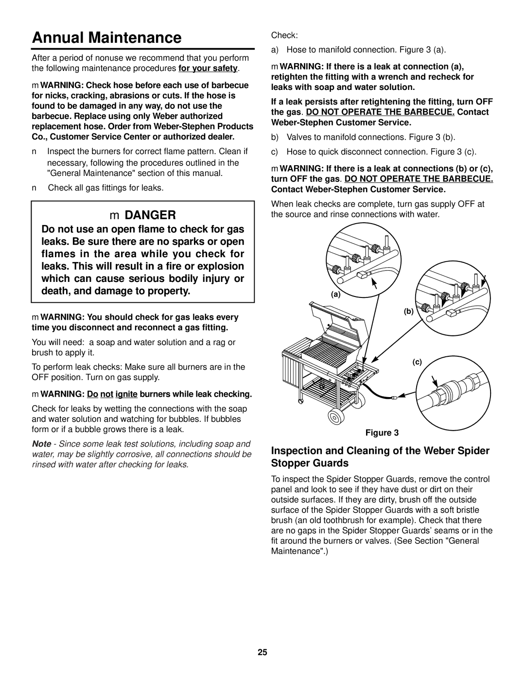 Weber 1000 SERIES owner manual Annual Maintenance, Inspection and Cleaning of the Weber Spider Stopper Guards 