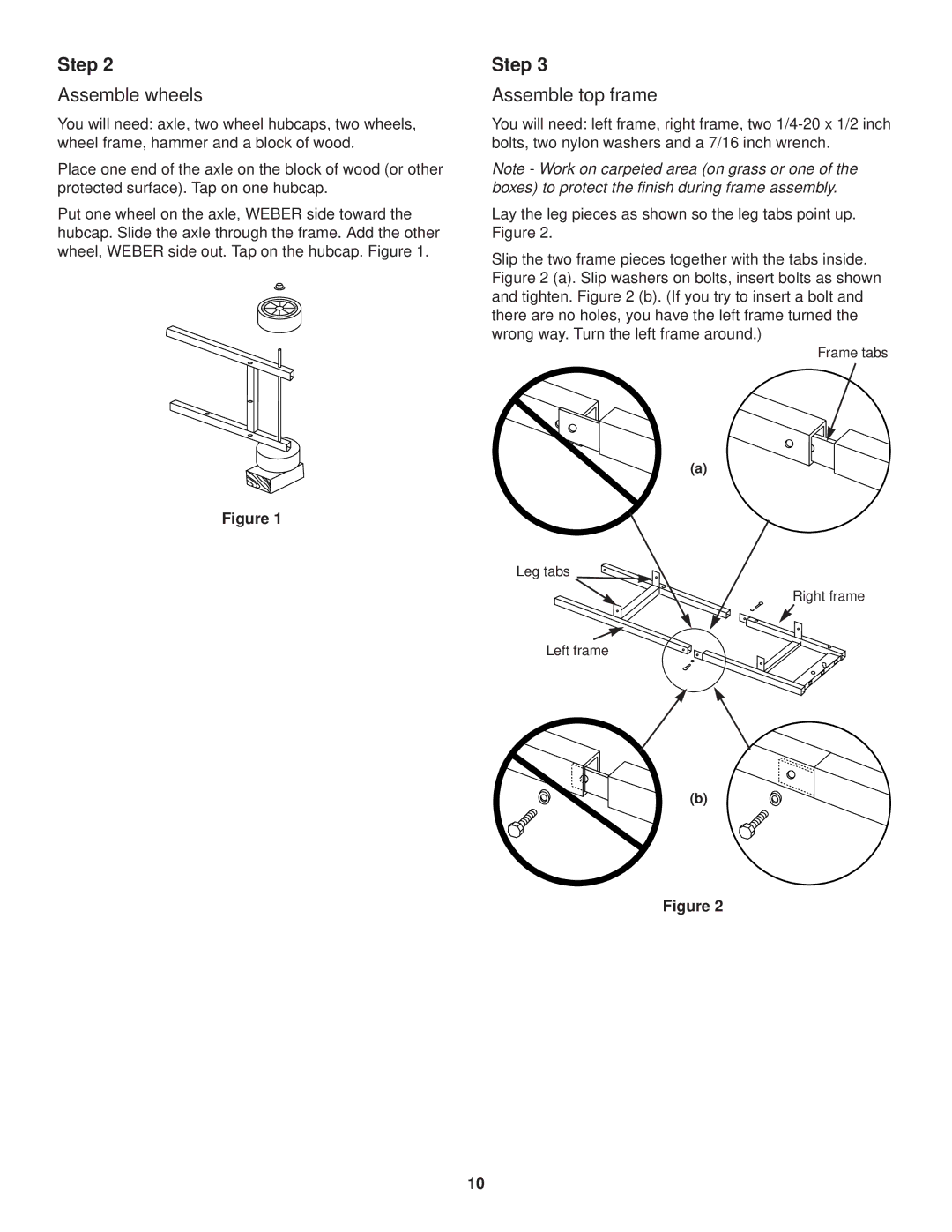 Weber 1000 owner manual Assemble wheels, Assemble top frame 