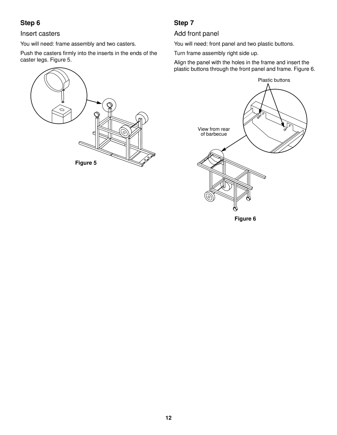 Weber 1000 owner manual Insert casters, Add front panel 