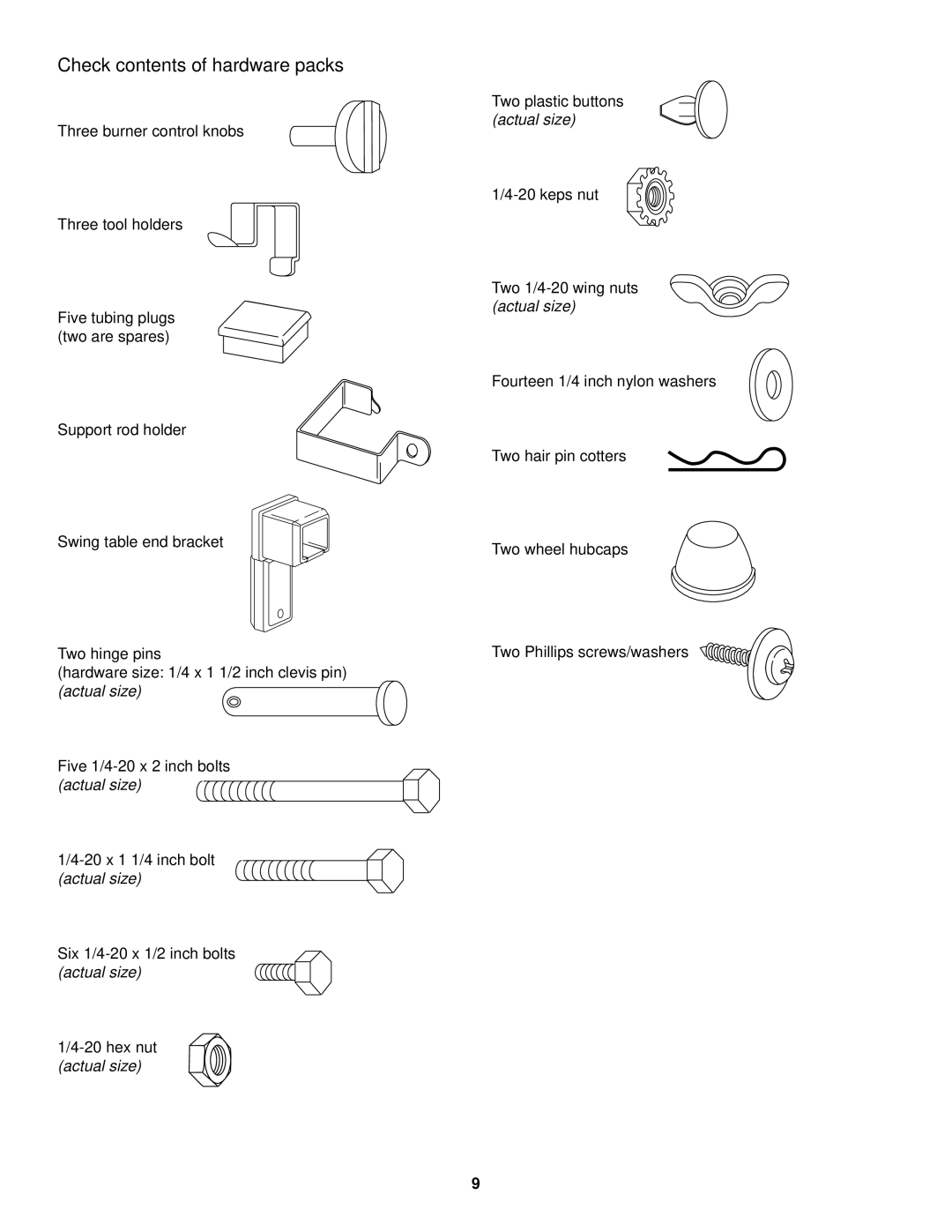 Weber 1000 owner manual Check contents of hardware packs 