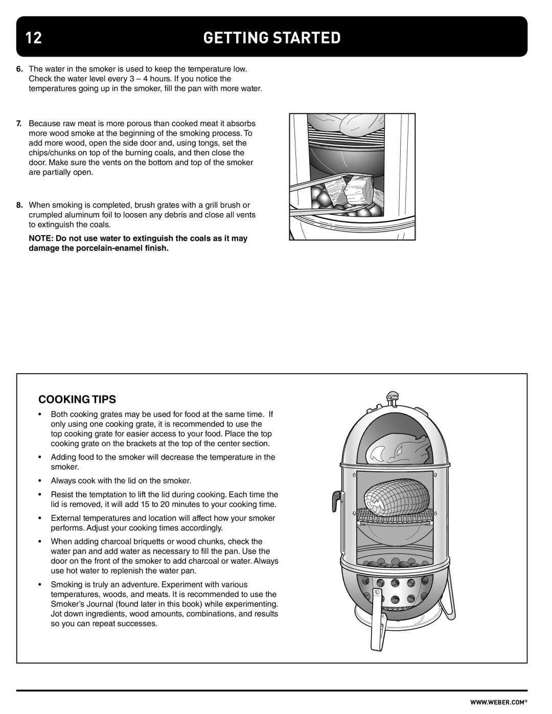 Weber 100108 manual Getting Started, Cooking Tips 