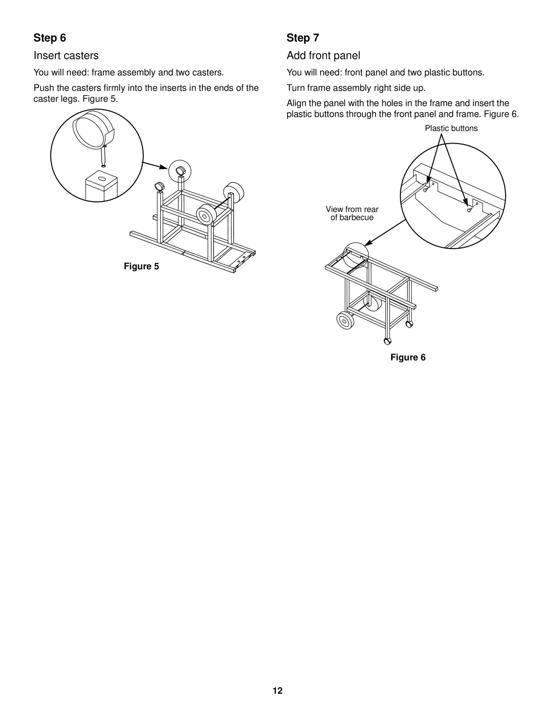 Weber 1100 LP owner manual Insert casters, Add front panel 